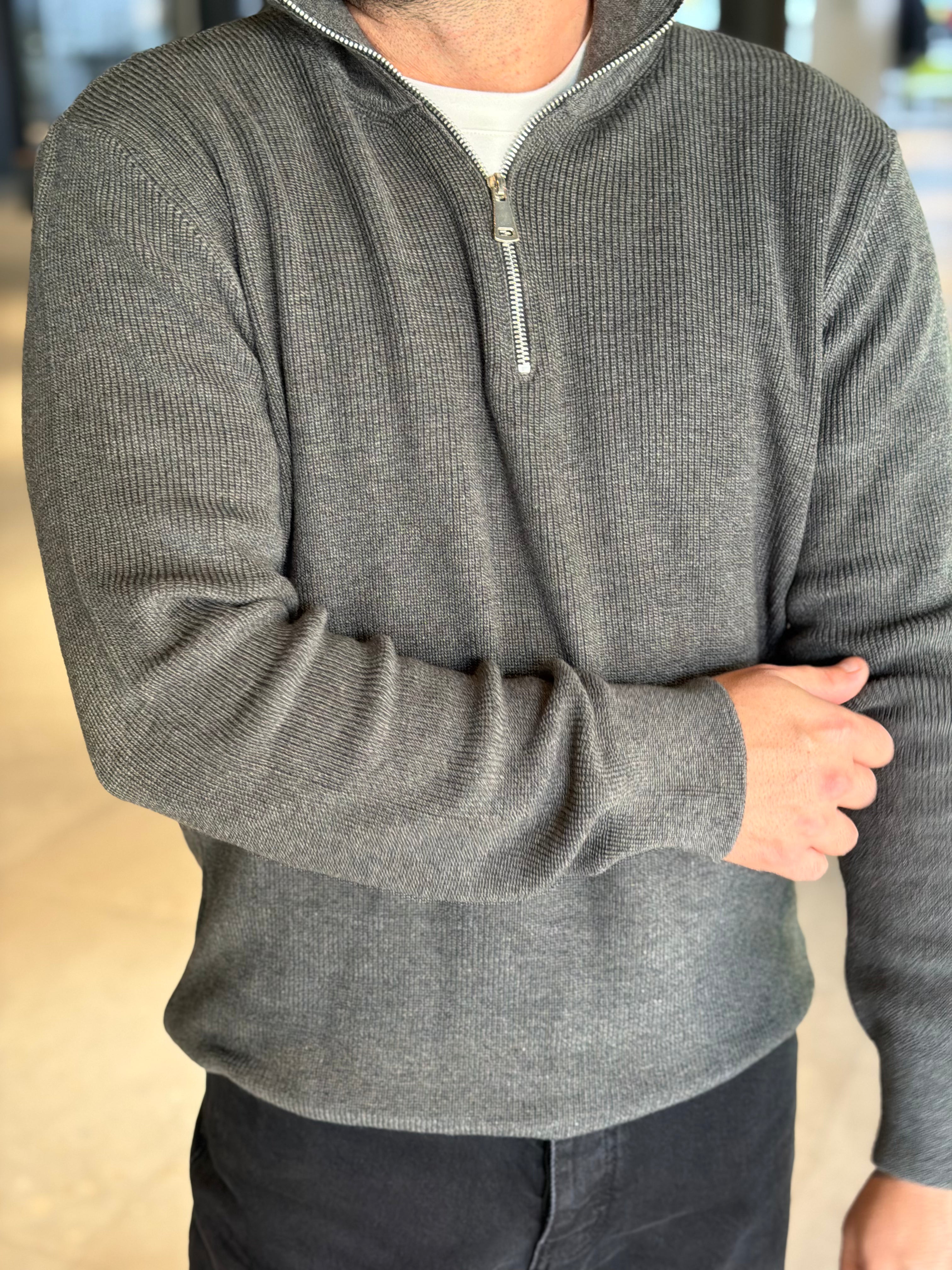 Erkek Yarım Fermuarlı Kazak - Koyu Gri FRM03