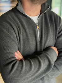 Erkek Yarım Fermuarlı Kazak - Koyu Gri FRM03