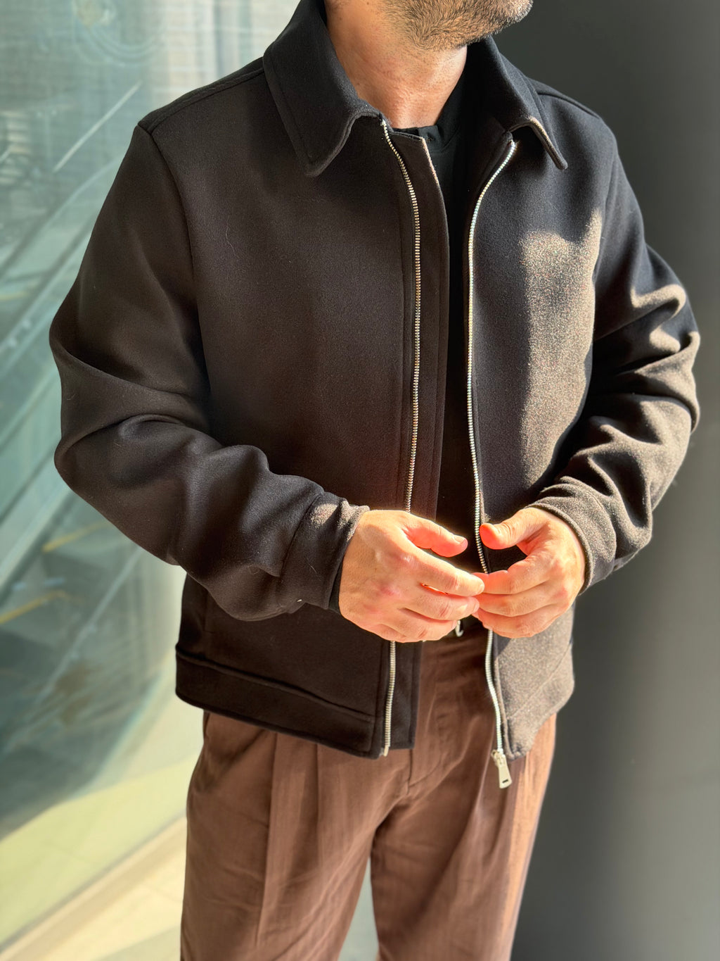 Erkek Premium Kaşe Mont - Siyah