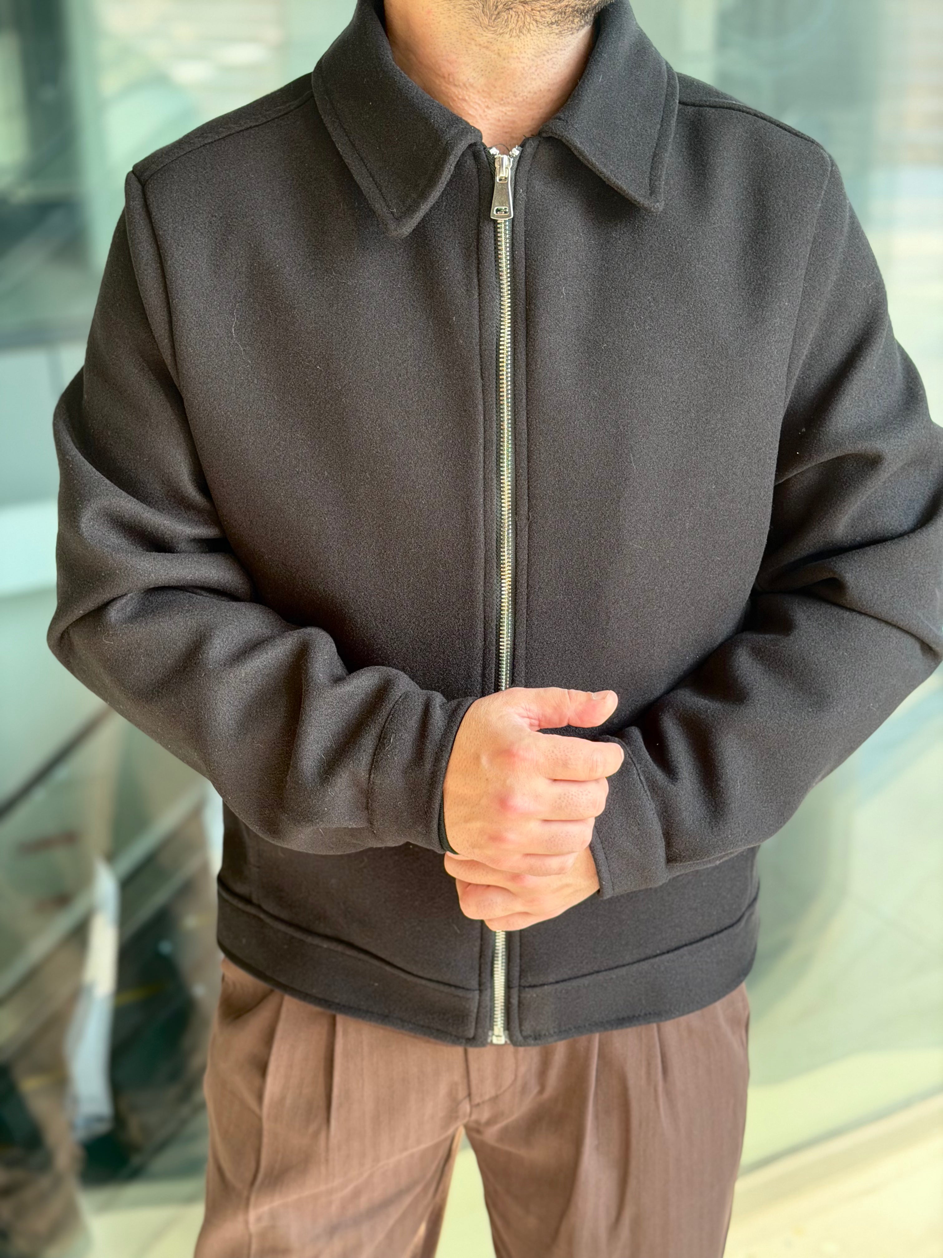 Erkek Premium Kaşe Mont - Siyah