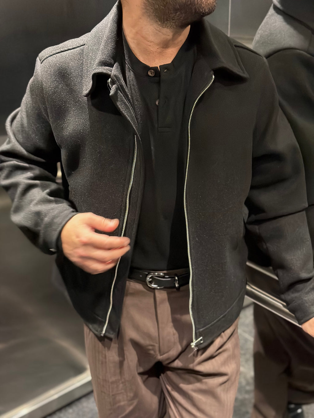 Erkek Premium Kaşe Mont - Siyah