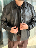 Erkek Cep Detaylı Deri Ceket - Siyah DEM01