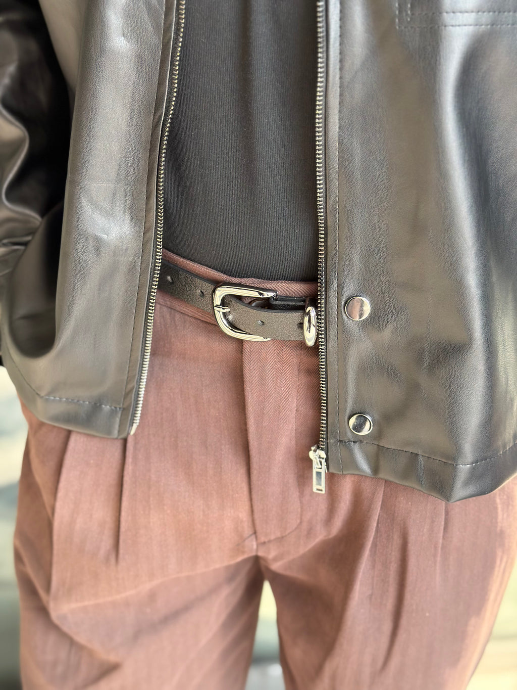 Erkek Cep Detaylı Deri Ceket - Siyah DEM01