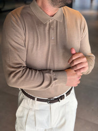 Erkek Düğmeli Polo Yaka Premium Kumaş Triko - Açık Kahve PL03