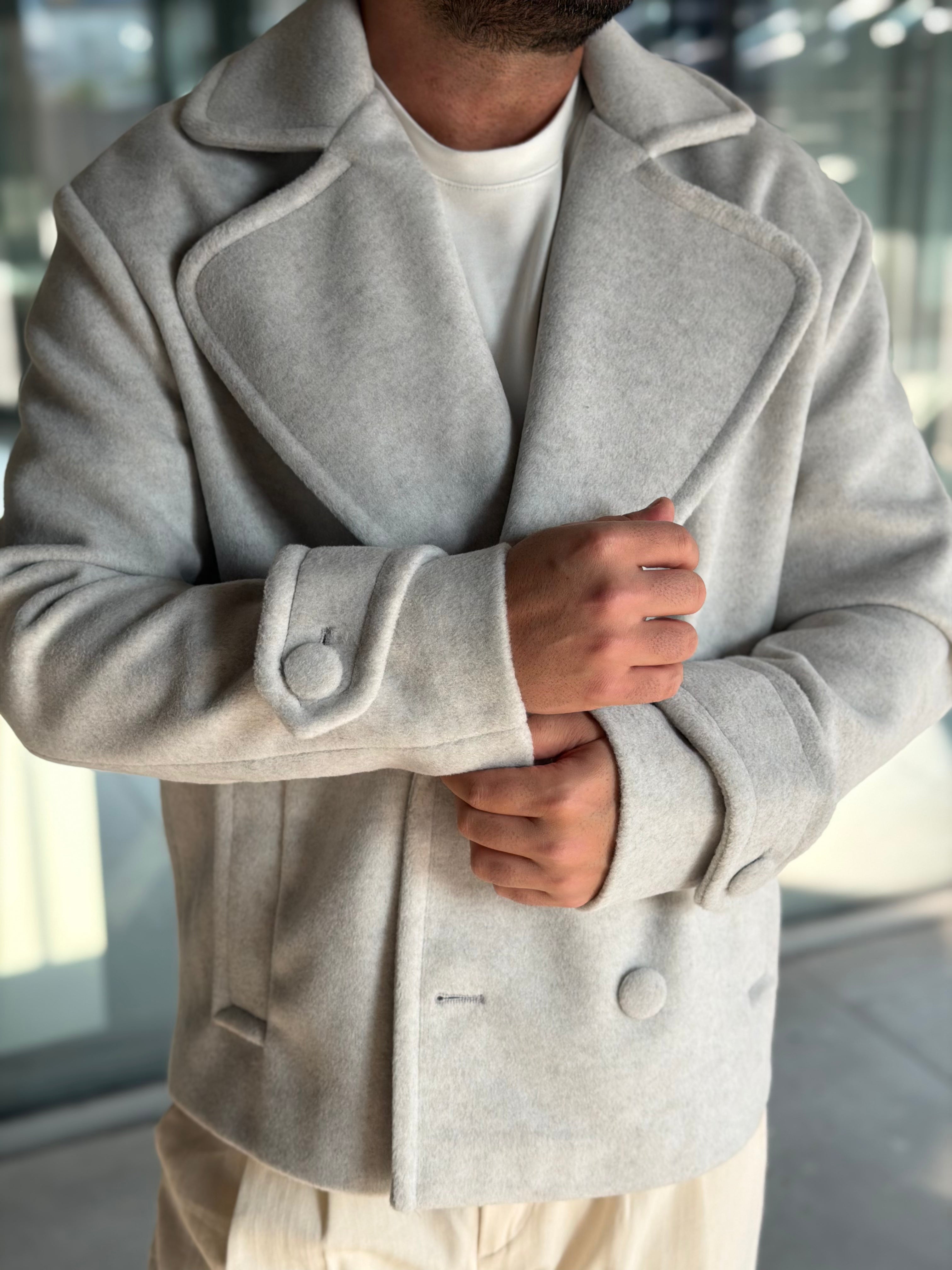 Erkek Kruvaze Kaşe Mont - Bej KRV01