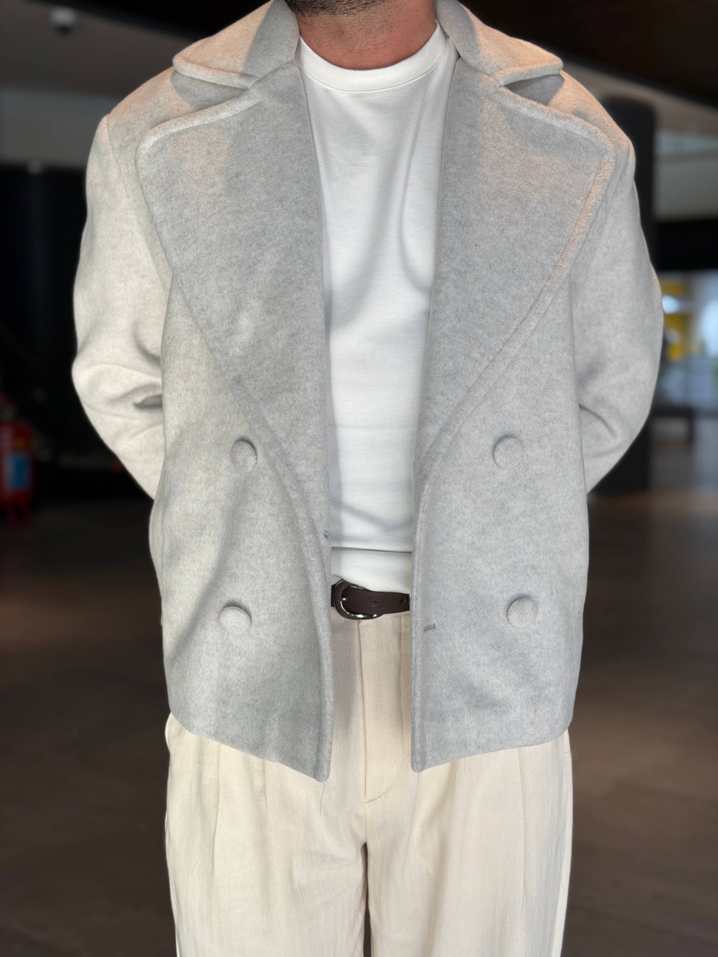 Erkek Kruvaze Kaşe Mont - Bej KRV01